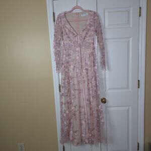 Mac Duggal 70224 Embellished V-neckline Long A-line Dress in Rose Pink Size 2